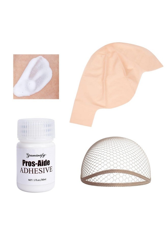 بامينفي مجموعة مكياج Paminify Halloween Latex Bald Cap SFX، قبعة شعر مستعار صلعاء مع لاصق أكريليك قائم على الماء للجلد (غراء ربط الجلد) للرجال البالغين، مثالية للأزياء والتنكر والمسرح - Image 1