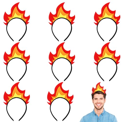 Solsew 8 Pcs Halloween Flame Headband Fire Headpiece Flame Crown Felt Fire Accessories for Costume Cosplay Party Photo Props(Classic) - Image 1