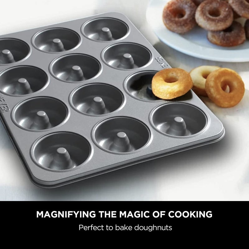 MEYER Meyer Bakemaster Doughnut Pan Nonstick 12 Cavity Doughnut Mold Doughnut Baking Pan for Donuts Biscuit Bagels Carbon Steel Baking Tray Dishwasher Safe Oven Freezer Safe Cake Pan Grey  - Image 3