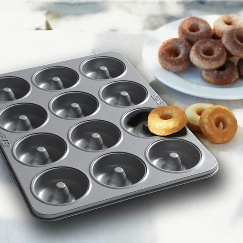 MEYER Meyer Bakemaster Doughnut Pan Nonstick 12 Cavity Doughnut Mold Doughnut Baking Pan for Donuts Biscuit Bagels Carbon Steel Baking Tray Dishwasher Safe Oven Freezer Safe Cake Pan Grey  - Image 5