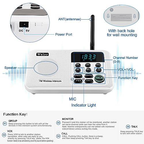 Wuloo Intercoms Wireless for Home 1 Mile Range 22 Channel 100 Digital Code Display Screen, Wireless Intercom System for Home House Business Office, Room to Room Intercom Communication(3Stations White) - Image 5