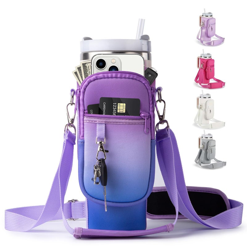 linmaya Water Bottle Carrier Bag for Stanley Cup 40/30oz with Phone Holder Pockets,Neoprene Water Bottle Cross-body Bag with Adjustable Shoulder & Hand Strap Stanley Cup Accessories - Image 1