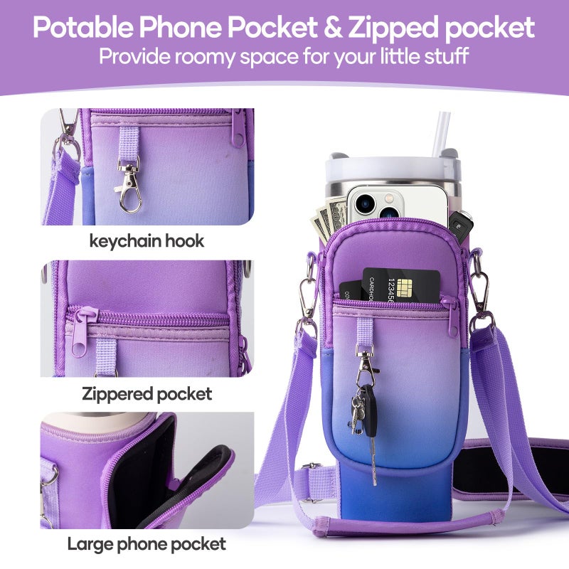 linmaya Water Bottle Carrier Bag for Stanley Cup 40/30oz with Phone Holder Pockets,Neoprene Water Bottle Cross-body Bag with Adjustable Shoulder & Hand Strap Stanley Cup Accessories - Image 4