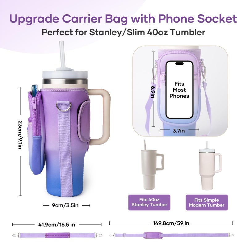 linmaya Water Bottle Carrier Bag for Stanley Cup 40/30oz with Phone Holder Pockets,Neoprene Water Bottle Cross-body Bag with Adjustable Shoulder & Hand Strap Stanley Cup Accessories - Image 3