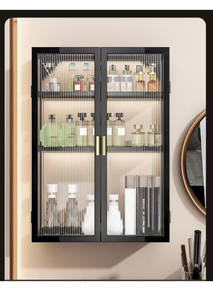 Wall-Mounted Storage Rack, Large-Capacity Bathroom Storage Rack, Home Double Magnetic Door Storage Rack, Waterproof and Dustproof Storage Cabinet, Suitable for Bathroom, Kitchen, Laundry Room(Black) - Image 1