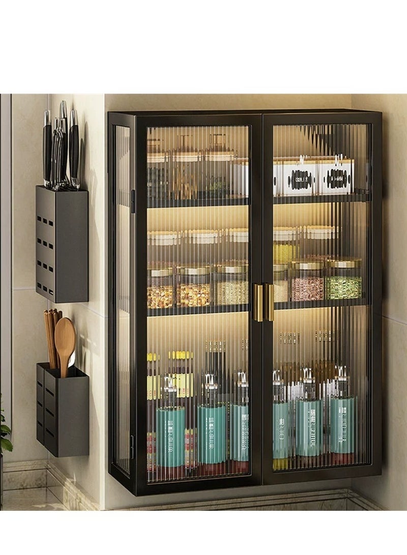 Wall-Mounted Storage Rack, Large-Capacity Bathroom Storage Rack, Home Double Magnetic Door Storage Rack, Waterproof and Dustproof Storage Cabinet, Suitable for Bathroom, Kitchen, Laundry Room(Black) - Image 2