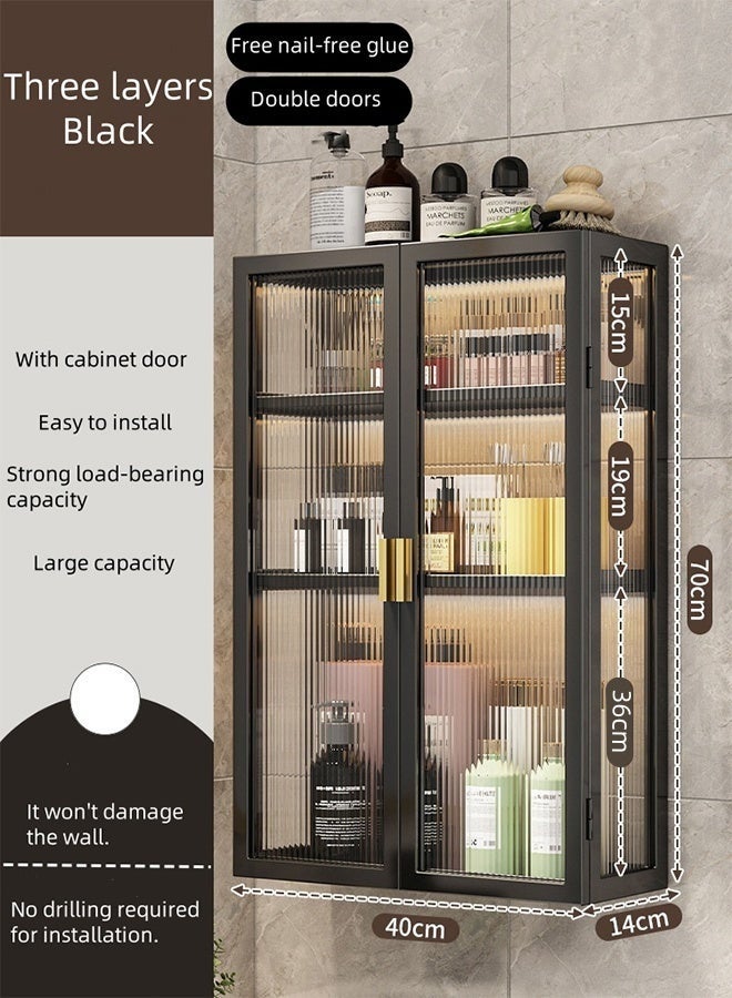 Wall-Mounted Storage Rack, Large-Capacity Bathroom Storage Rack, Home Double Magnetic Door Storage Rack, Waterproof and Dustproof Storage Cabinet, Suitable for Bathroom, Kitchen, Laundry Room(Black) - Image 3
