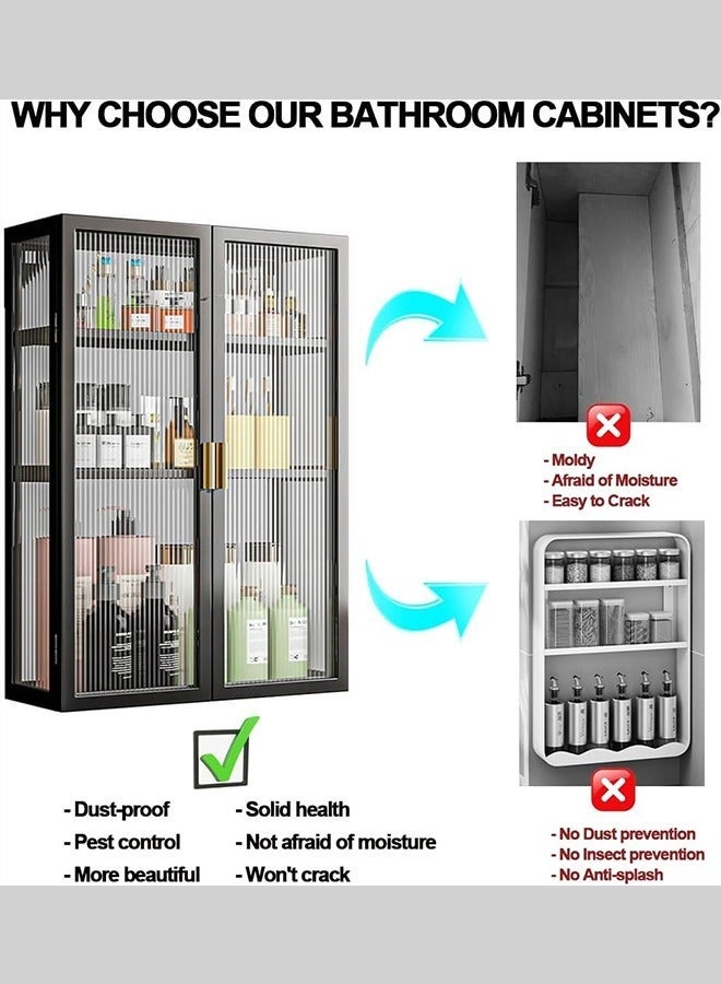 Wall-Mounted Storage Rack, Large-Capacity Bathroom Storage Rack, Home Double Magnetic Door Storage Rack, Waterproof and Dustproof Storage Cabinet, Suitable for Bathroom, Kitchen, Laundry Room(Black) - Image 4