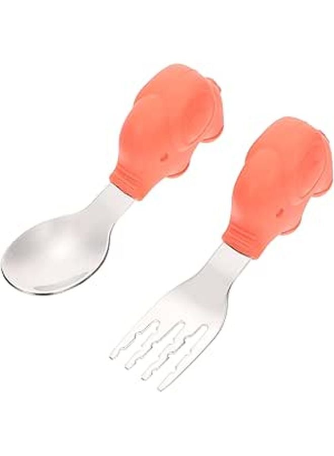 Stainless Steel Short Handle Spoon and Fork Set for Kids Self Feeding Training Random Color - Image 1