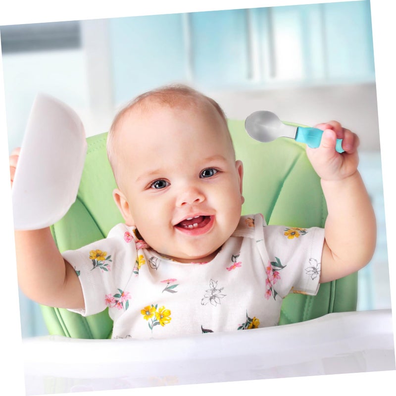 Stainless Steel Short Handle Spoon and Fork Set for Kids Self Feeding Training Random Color - Image 5