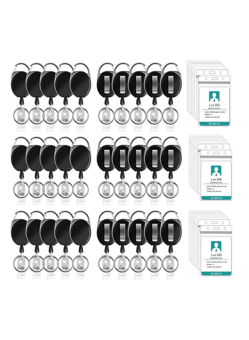 SOLARAE ID Badge Holder with Clip Retractable Heavy Duty with Waterproof Vertical Lanyard and Carabiner Badge Reel with Key Ring for Card Holder Keychain 30 Pcs - Image 1