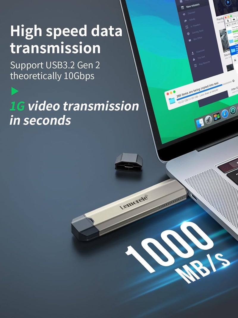 Lemorele محول غلاف SSD NVMe M.2، بدون أدوات، 10Gbps USB C 3.2 Gen2 محول غلاف خارجي NVMe PCIe لمحركات الأقراص الصلبة M-Key و M+B Key (2230/2242/2260/2280) - Image 5
