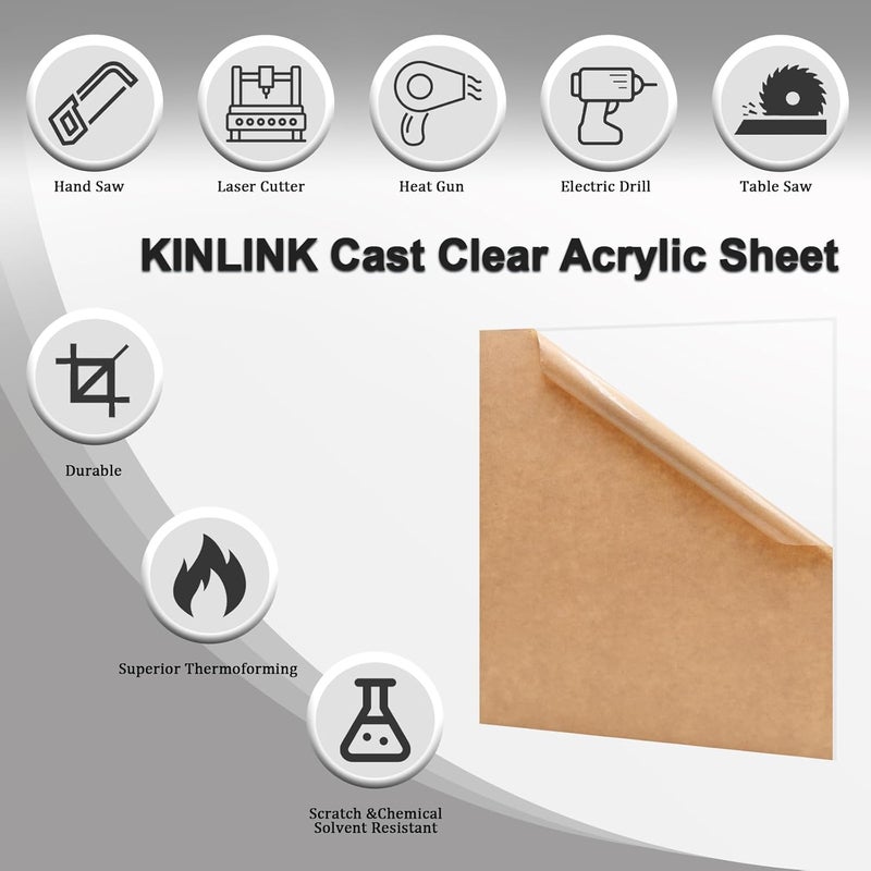 TPGP أوراق أكريليك KINLINK 8X12، 1/8" بلاستيك شفاف لمشاريع DIY - Image 4