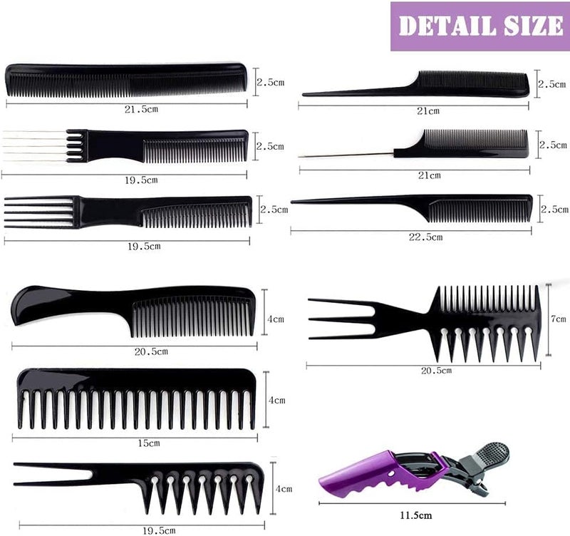 ELITEWAVE 16Pcs Hair Combs Set for Women Men：10Pcs Hair Combs and 6Pcs Hair Clips, Rat Tail Combs, Teasing Combs,Barber Combs,Styling Combs,Can Meet Your Different Needs,Comb Set for Hair Black - Image 2