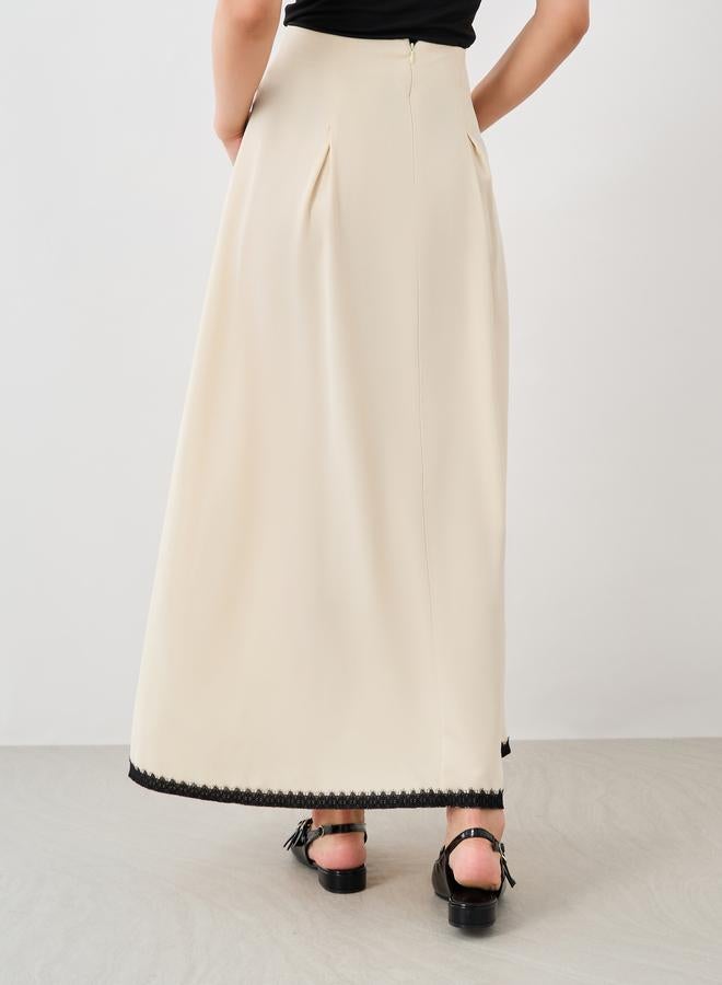 Take Two Take Two Solid Lace Hem A-Line Maxi Skirt  - Image 5