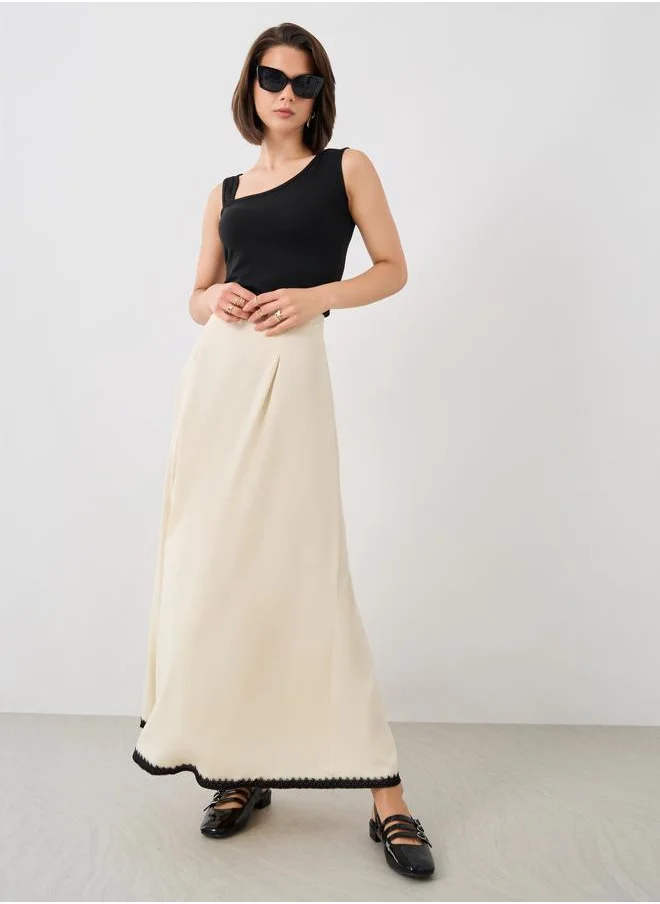 تايك تو Take Two Solid Lace Hem A-Line Maxi Skirt
