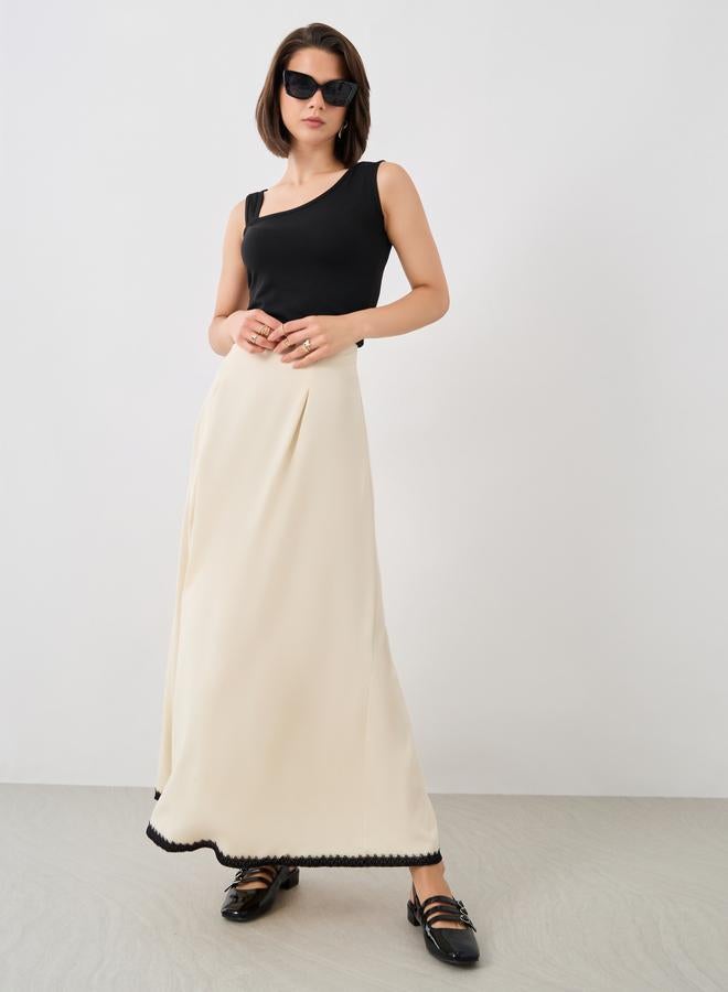 Take Two Take Two Solid Lace Hem A-Line Maxi Skirt  - Image 1
