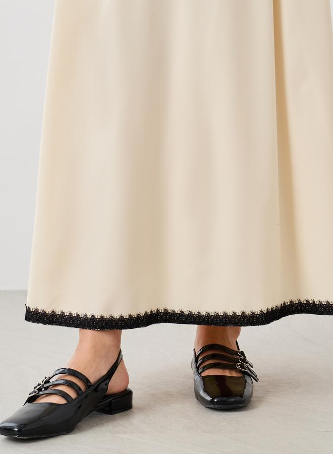 Take Two Take Two Solid Lace Hem A-Line Maxi Skirt  - Image 4