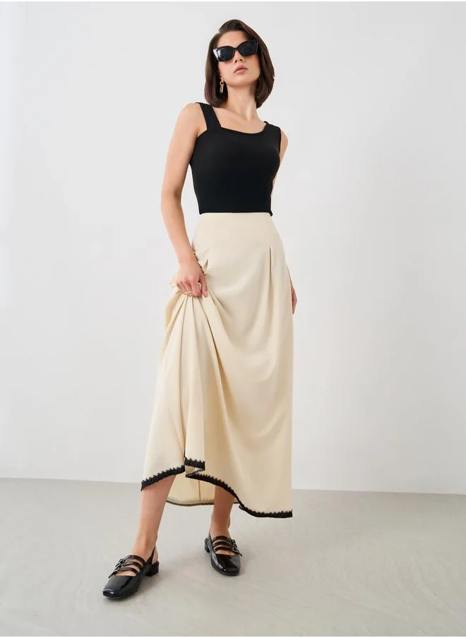 تايك تو Take Two Solid Lace Hem A-Line Maxi Skirt