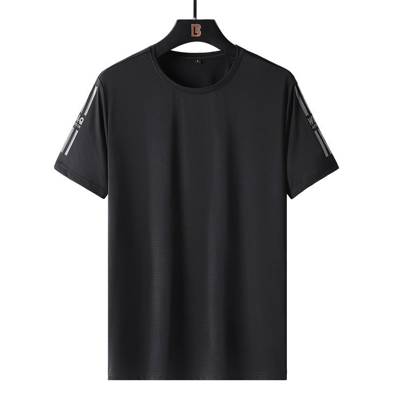 2022 New Summer Ice Silk T-Shirt Round Neck Short Sleeve Men'S Trendy Brand Base Shirt Ice Cool Quick-Drying Top Sports T-Shirt - Image 4