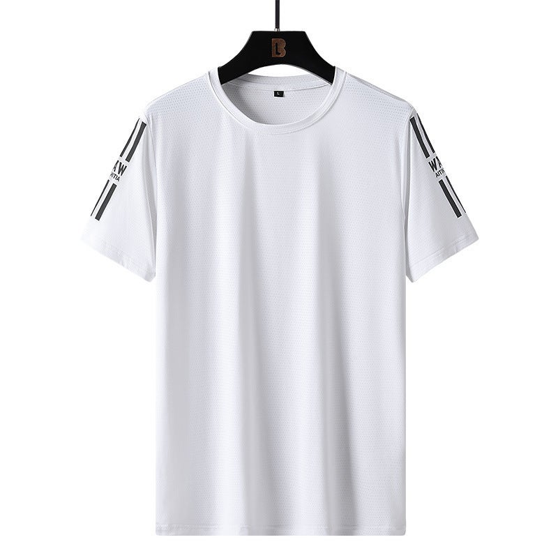 2022 New Summer Ice Silk T-Shirt Round Neck Short Sleeve Men'S Trendy Brand Base Shirt Ice Cool Quick-Drying Top Sports T-Shirt - Image 3