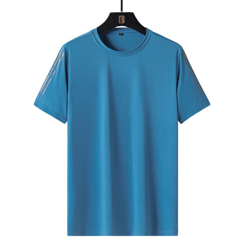 2022 New Summer Ice Silk T-Shirt Round Neck Short Sleeve Men'S Trendy Brand Base Shirt Ice Cool Quick-Drying Top Sports T-Shirt - Image 2
