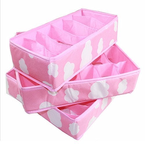 Styleys Set of 3 Foldable Drawer Dividers Storage Boxes Innerwear Storage Box Closet Organizers Under Bed Organizer for Clothing Shoes Underwear Bra Socks Cloud Pink S1096 - Image 1