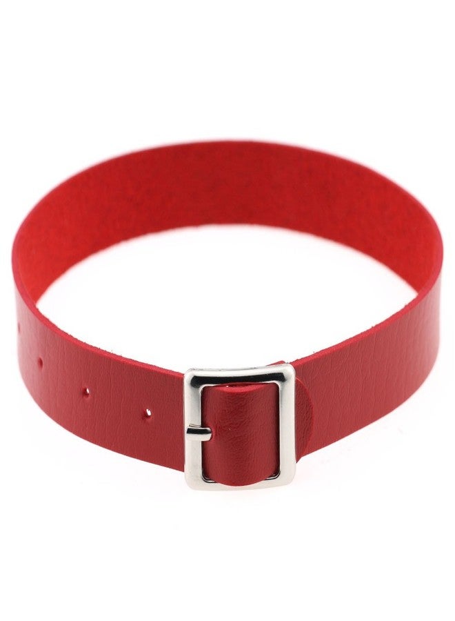 FM FM42 Red PU Simulated Leather Silver-tone Buckle Adjustable Belt Collar Choker Necklace PN1142 - Image 1