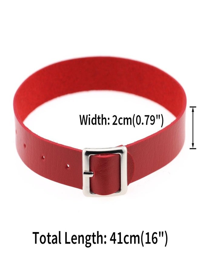 FM FM42 Red PU Simulated Leather Silver-tone Buckle Adjustable Belt Collar Choker Necklace PN1142 - Image 2