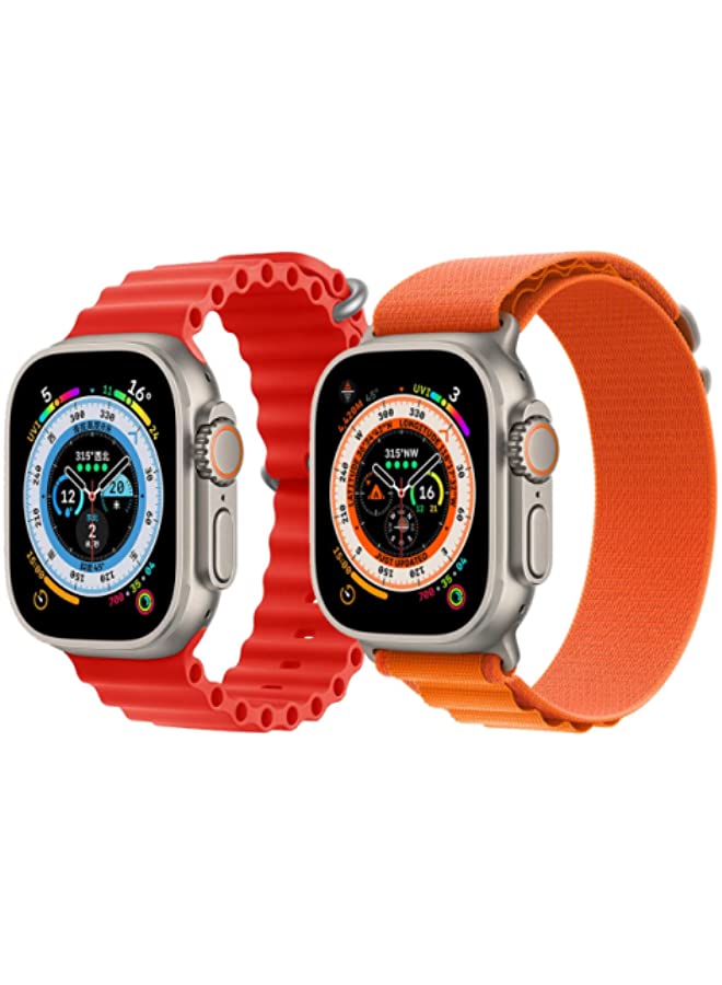 IAF Silicone Ocean Band Strap Red Nylon G-hook Loop Buckle Watch Strap Orange Set of 2 for Apple Watch Ultra 8 49mm