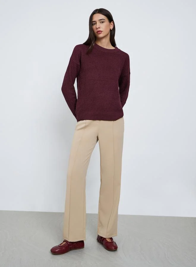 Styli Styli Burgundy Textured Knit Sweater