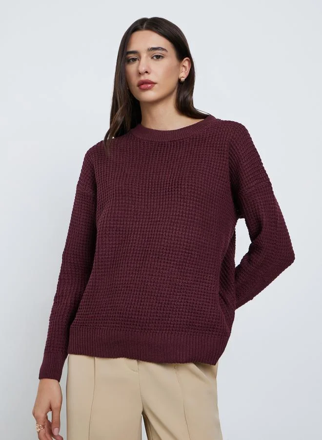 Styli Burgundy Textured Knit Sweater