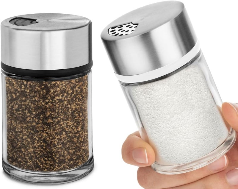 Kitchen & Go Salt and Pepper Shakers Set with Adjustable Pour Holes - Stainless Steel Spice Dispenser - Perfect for Pink Himalayan, Table Salt, Black and White Pepper (2.4 oz) - set of 2 - Image 1