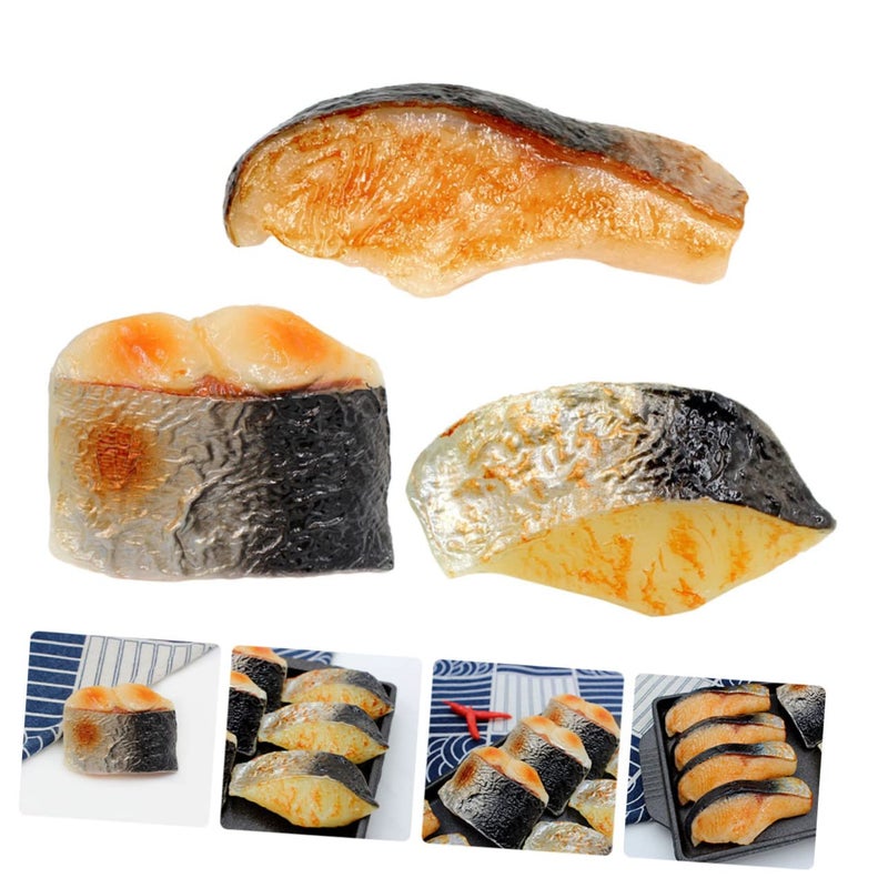 Realistic Seafood Model Play Food 6 Pieces Lifelike Fish Blocks Home Decor - Image 3
