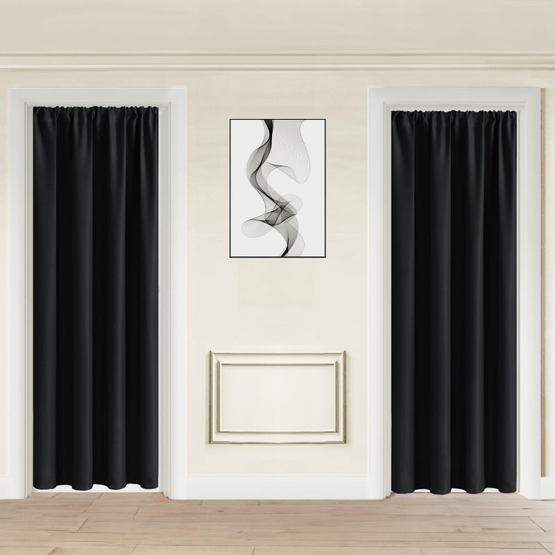 JIUZHEN 80 Inch Length Door Curtains for Doorway Privacy Insulated Blackout Curtains with Tiebacks Rod Pocket Room Divider Curtain Cover for Bedroom Closet Door  Set of 2  42 x 80 Inch  Black - Image 1