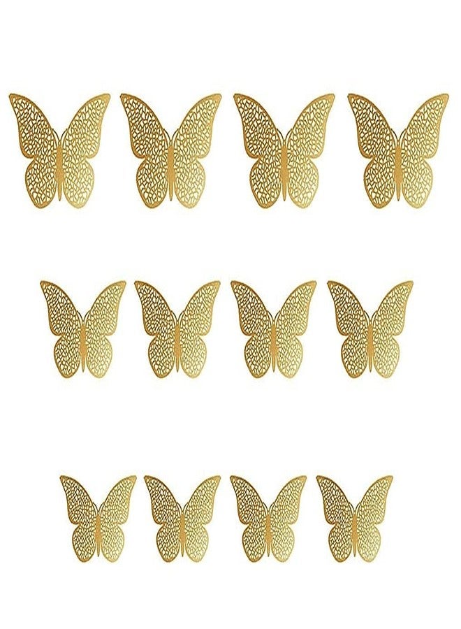 BHOOLU&GOOLU 3D Paper Wall Stickers, Gold, Pack of 12 - Image 1