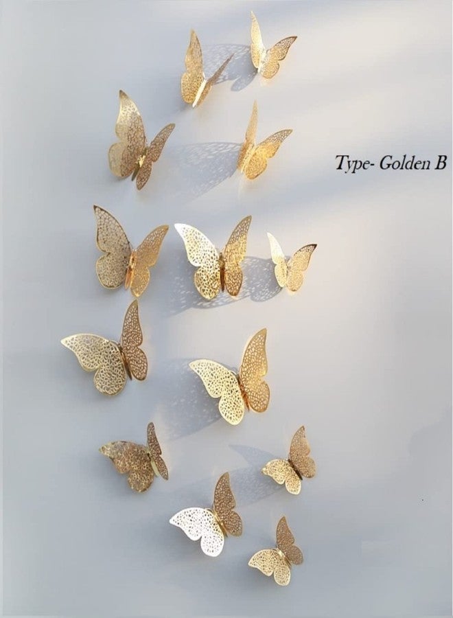 BHOOLU&GOOLU 3D Paper Wall Stickers, Gold, Pack of 12 - Image 3