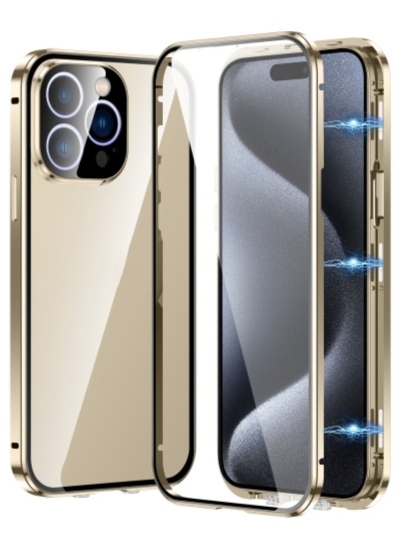 AROAQ For iPhone 15 Pro Magnetic Double-buckle HD Tempered Glass Phone Case - Image 1