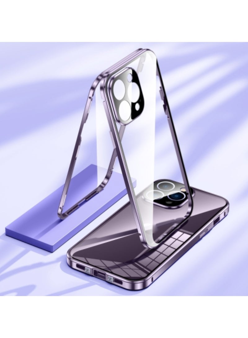 AROAQ For iPhone 15 Pro Magnetic Double-buckle HD Tempered Glass Phone Case - Image 4