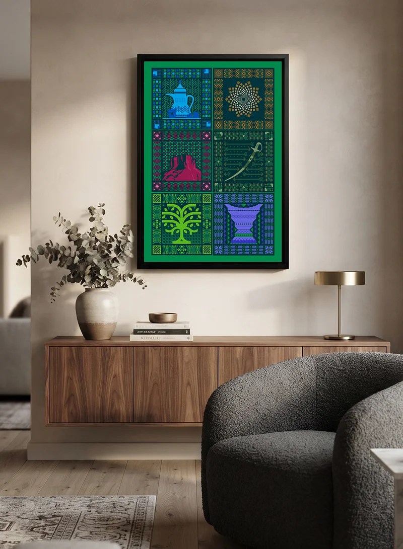 Lowha Canvas Wall Art Stretched Over Wooden Frame with Black Floating Frame for Saudi National Day Celebrations