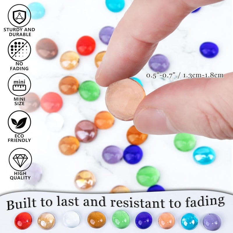 Meschett Pack of 50 Mini Glass Gemstones, Pink Mancala Stones, Marble Beads with Flat Base for Decorative Crafts at Home, Vase Filler (1.3 cm ~ 1.8 cm) - Image 5