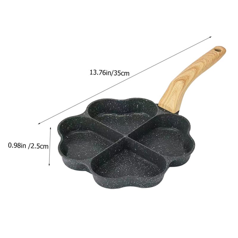 Non Stick 4 Groove Egg Frying Pan Wooden Handle Quick Breakfast Easy Cleaning - Image 3