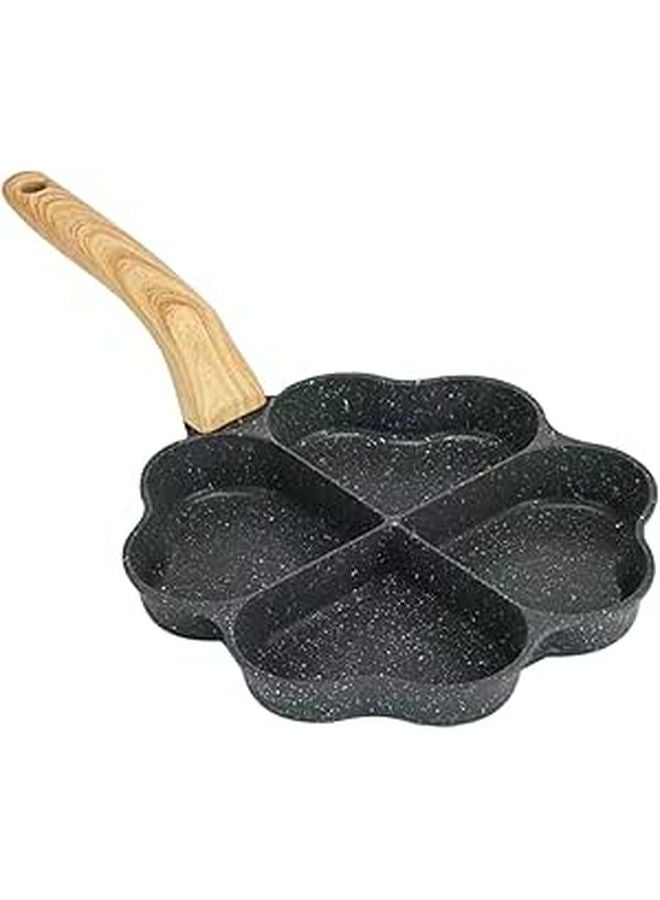 Non Stick 4 Groove Egg Frying Pan Wooden Handle Quick Breakfast Easy Cleaning - Image 1