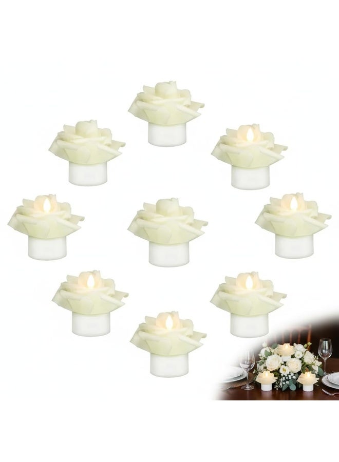 SYOSI LED Flameless Candles with Artificial Flowers, 12Pack Operated Tea Lights Candles with 1 Battery, 200+ Hour Runtime, Flickering Candles for Wedding Party Table Centerpiece, White - Image 1