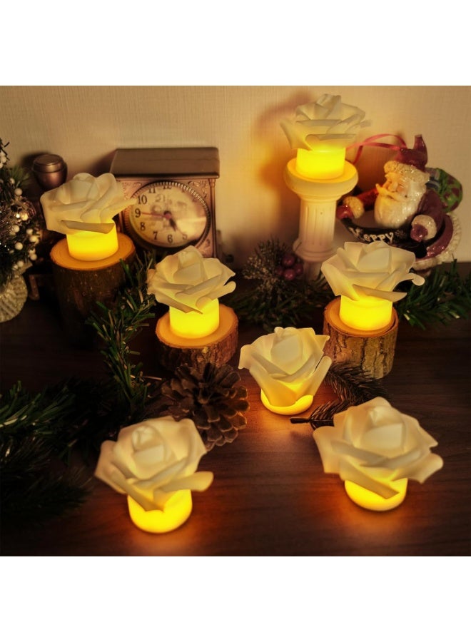 SYOSI LED Flameless Candles with Artificial Flowers, 12Pack Operated Tea Lights Candles with 1 Battery, 200+ Hour Runtime, Flickering Candles for Wedding Party Table Centerpiece, White - Image 5