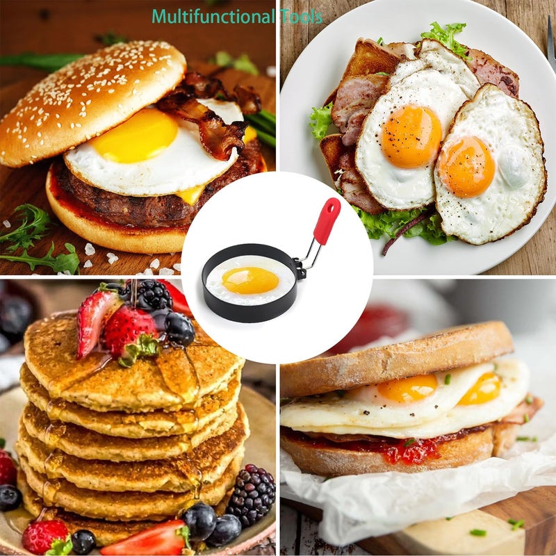 suyncyi 3.5" Egg Rings Set of 2 with Silicone Handle, Round Mold for English Muffins,Pancake Mold for Indoor Camping Breakfast Sandwiches Egg Mcmuffins - Image 4