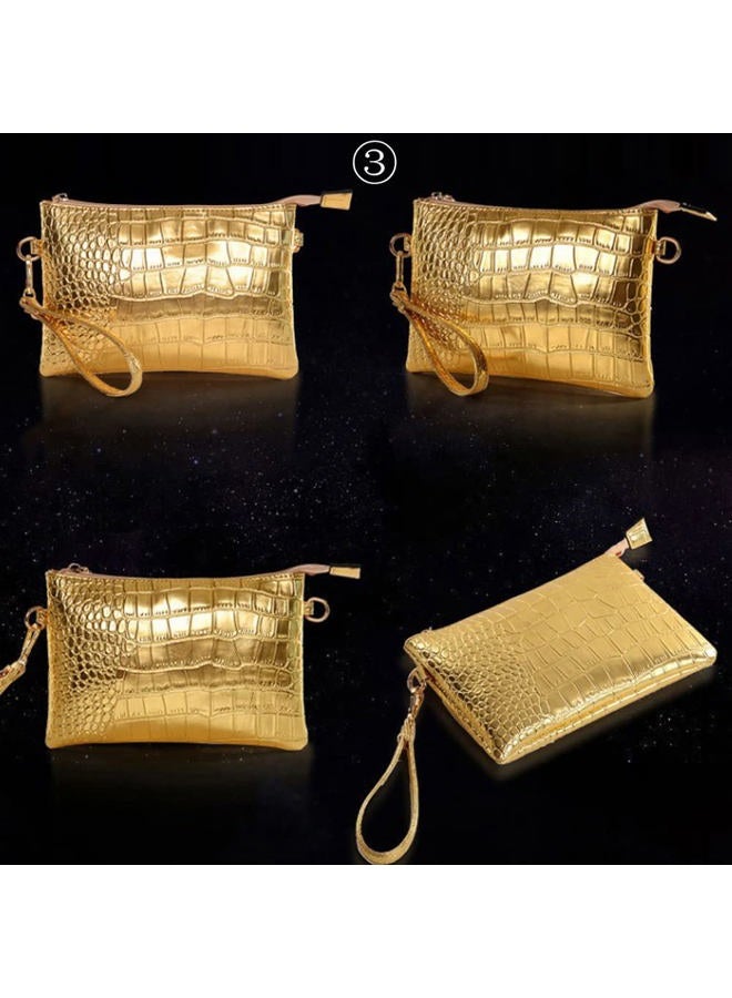 Downupdown Crocodile Pattern Handbag set Leather Shoulder Bag Tote Bag Top Handle Handbag Wallet Purse 3 Pcs Set, Gold, One size - Image 2