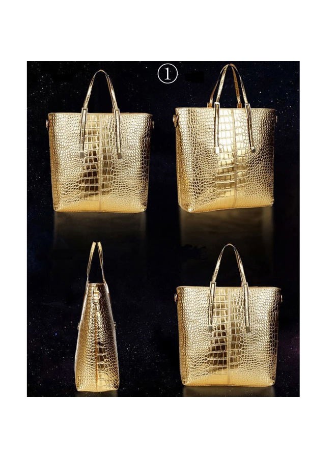 Downupdown Crocodile Pattern Handbag set Leather Shoulder Bag Tote Bag Top Handle Handbag Wallet Purse 3 Pcs Set, Gold, One size - Image 5