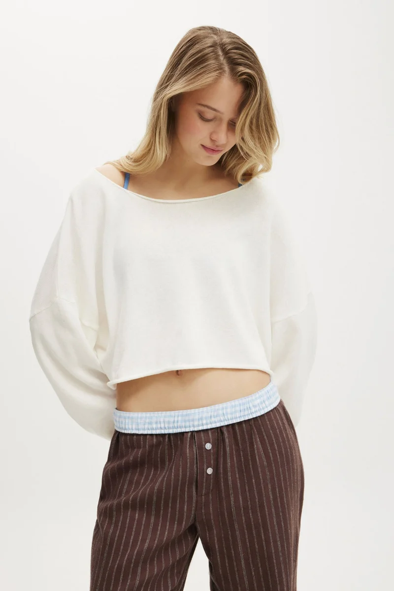 OFF THE SHOULDER CROPPED KNIT TOP