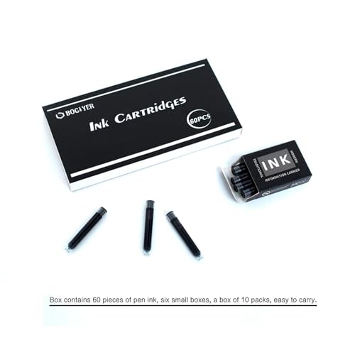 BOCIYER 60 Count Bociyer Fountain Pen Ink Refill Cartridges | Standard International Ink Cartridge | 2.6mm bore Diameter | Black Ink - Image 3